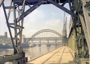 View of the Tyne Bridge from the Quayside, Newcastle upon Tyne, July 1960 by Unbekannt Unbekannt